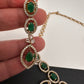 AD Dainty Victorian Mehndi Finish Color Stone Necklace with Mand Tika - Green