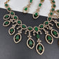 AD Dainty Victorian Mehndi Finish Color Stone Necklace with Mand Tika - Green