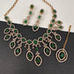 AD Dainty Victorian Mehndi Finish Color Stone Necklace with Mand Tika - Green