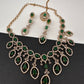 AD Dainty Victorian Mehndi Finish Color Stone Necklace with Mand Tika - Green