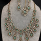 AD Dainty Victorian Mehndi Finish Color Stone Necklace with Mand Tika - LightGreen