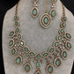 AD Dainty Victorian Mehndi Finish Color Stone Necklace with Mand Tika - LightGreen