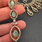 AD Dainty Victorian Mehndi Finish Color Stone Necklace with Mand Tika - LightGreen