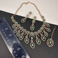 AD Dainty Victorian Mehndi Finish Color Stone Necklace with Mand Tika - LightGreen