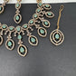 AD Dainty Victorian Mehndi Finish Color Stone Necklace with Mand Tika - LightGreen