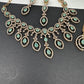 AD Dainty Victorian Mehndi Finish Color Stone Necklace with Mand Tika - LightGreen