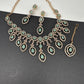 AD Dainty Victorian Mehndi Finish Color Stone Necklace with Mand Tika - LightGreen