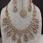 AD Dainty Victorian Mehndi Finish Color Stone Necklace with Mand Tika - Pink