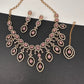 AD Dainty Victorian Mehndi Finish Color Stone Necklace with Mand Tika - Pink