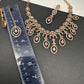 AD Dainty Victorian Mehndi Finish Color Stone Necklace with Mand Tika - Pink