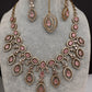 AD Dainty Victorian Mehndi Finish Color Stone Necklace with Mand Tika - Pink