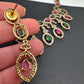 AD Dainty Victorian Mehndi Finish Color Stone Necklace with Mand Tika - Red