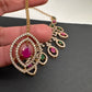 AD Dainty Victorian Mehndi Finish Color Stone Necklace with Mand Tika - Red