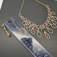 AD Dainty Victorian Mehndi Finish Color Stone Necklace with Mand Tika - Red
