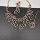 AD Dainty Victorian Mehndi Finish Color Stone Necklace with Mand Tika - Red