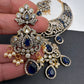 AD Victorian Dual Tone Color Stone Neckline Necklace - Blue
