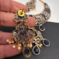 AD Victorian Dual Tone Color Stone Neckline Necklace - Blue