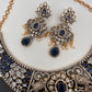 AD Victorian Dual Tone Color Stone Neckline Necklace - Blue