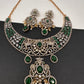 AD Victorian Dual Tone Color Stone Neckline Necklace - Green