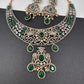 AD Victorian Dual Tone Color Stone Neckline Necklace - Green