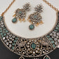 AD Victorian Dual Tone Color Stone Neckline Necklace - LightGreen