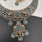 AD Victorian Dual Tone Color Stone Neckline Necklace - LightGreen