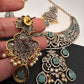 AD Victorian Dual Tone Color Stone Neckline Necklace - LightGreen