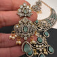 AD Victorian Dual Tone Color Stone Neckline Necklace - LightGreen