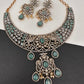 AD Victorian Dual Tone Color Stone Neckline Necklace - LightGreen