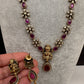 AD Victorian Goddess lakshmi Dainty  Color Stone Necklace - Red