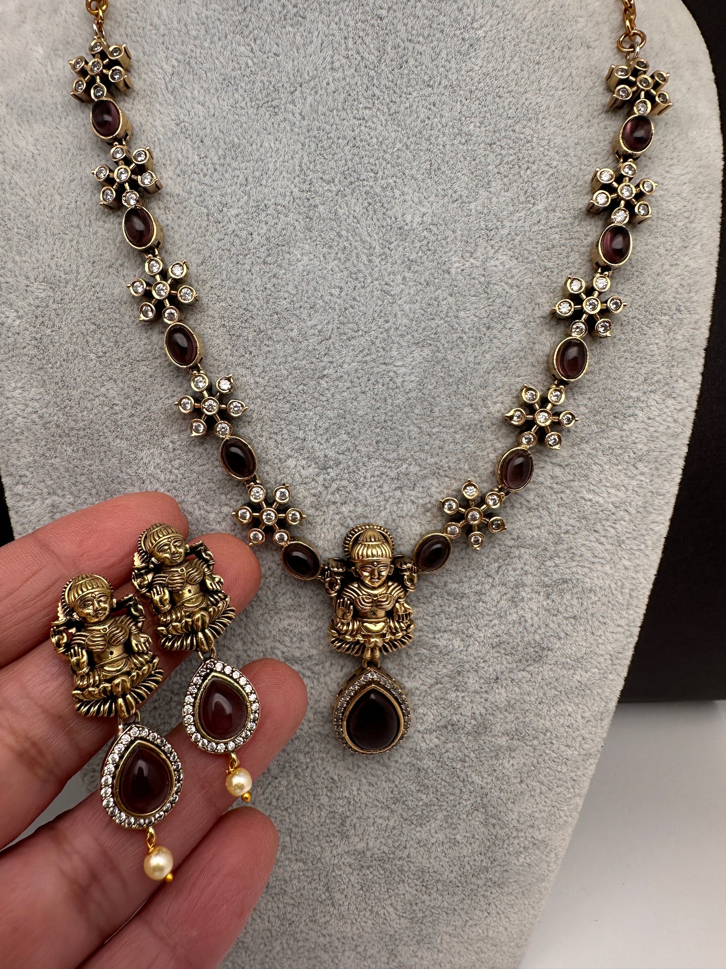 AD Victorian Goddess lakshmi Dainty  Color Stone Necklace