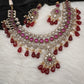 Moissanite Color Stone Neckline Necklace - Red