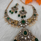 Moissanite Elephant Design Color Stone Short Necklace - Green