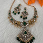 Moissanite Elephant Design Color Stone Short Necklace - Green
