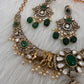 Moissanite Elephant Design Color Stone Short Necklace - Green
