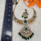 Moissanite Elephant Design Color Stone Short Necklace - Green