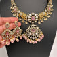 Moissanite Elephant Design Color Stone Short Necklace - Pink