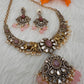 Moissanite Elephant Design Color Stone Short Necklace - Pink