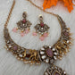 Moissanite Elephant Design Color Stone Short Necklace - Pink