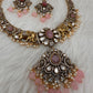 Moissanite Elephant Design Color Stone Short Necklace - Pink