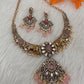 Moissanite Elephant Design Color Stone Short Necklace - Pink