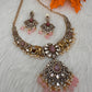 Moissanite Elephant Design Color Stone Short Necklace - Pink