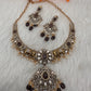 Moissanite Elephant Design Color Stone Short Necklace - Purple