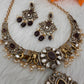 Moissanite Elephant Design Color Stone Short Necklace - Purple