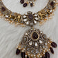 Moissanite Elephant Design Color Stone Short Necklace - Purple