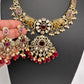 Moissanite Elephant Design Color Stone Short Necklace - Red