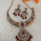 Moissanite Elephant Design Color Stone Short Necklace - Red