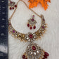 Moissanite Elephant Design Color Stone Short Necklace - Red