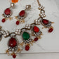 Moissanite Color Stone Short Necklace - Coral