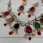 Moissanite Color Stone Short Necklace - Coral